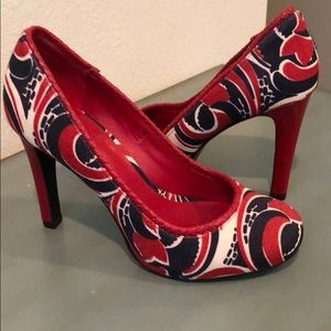 Authentic Tory Burch red/white/blue heels